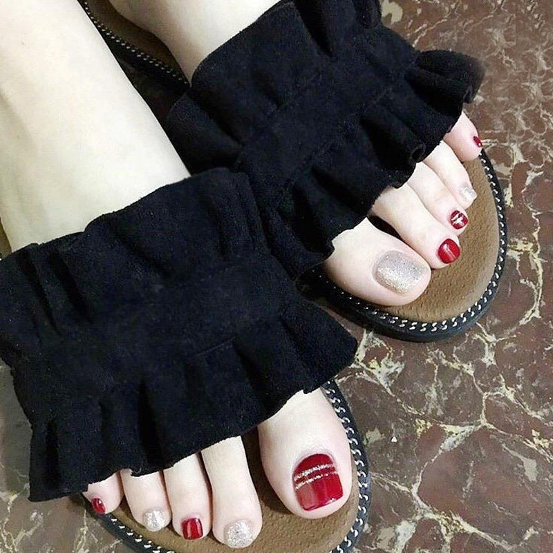 Chic Glamour Short Square Red and Glitter Press On Nail Set with Stylish Stripes