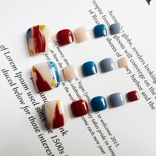 Artful Celebration Short Square Multi-colored with Sparkling Accents Press On Toenail Set