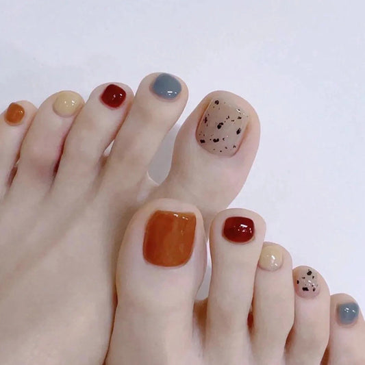 Autumn Vibes Short Square Terracotta and Speckled Design Press on Toenail Set