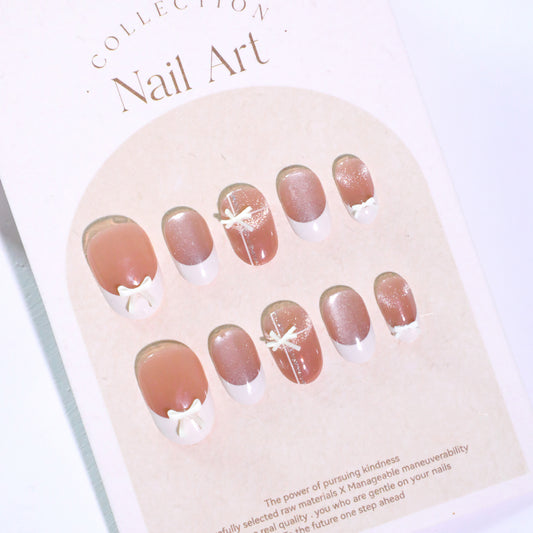 Whimsical Blossom Press On Nails Set Medium Oval Pink Gradient with Charming White Floral Detail