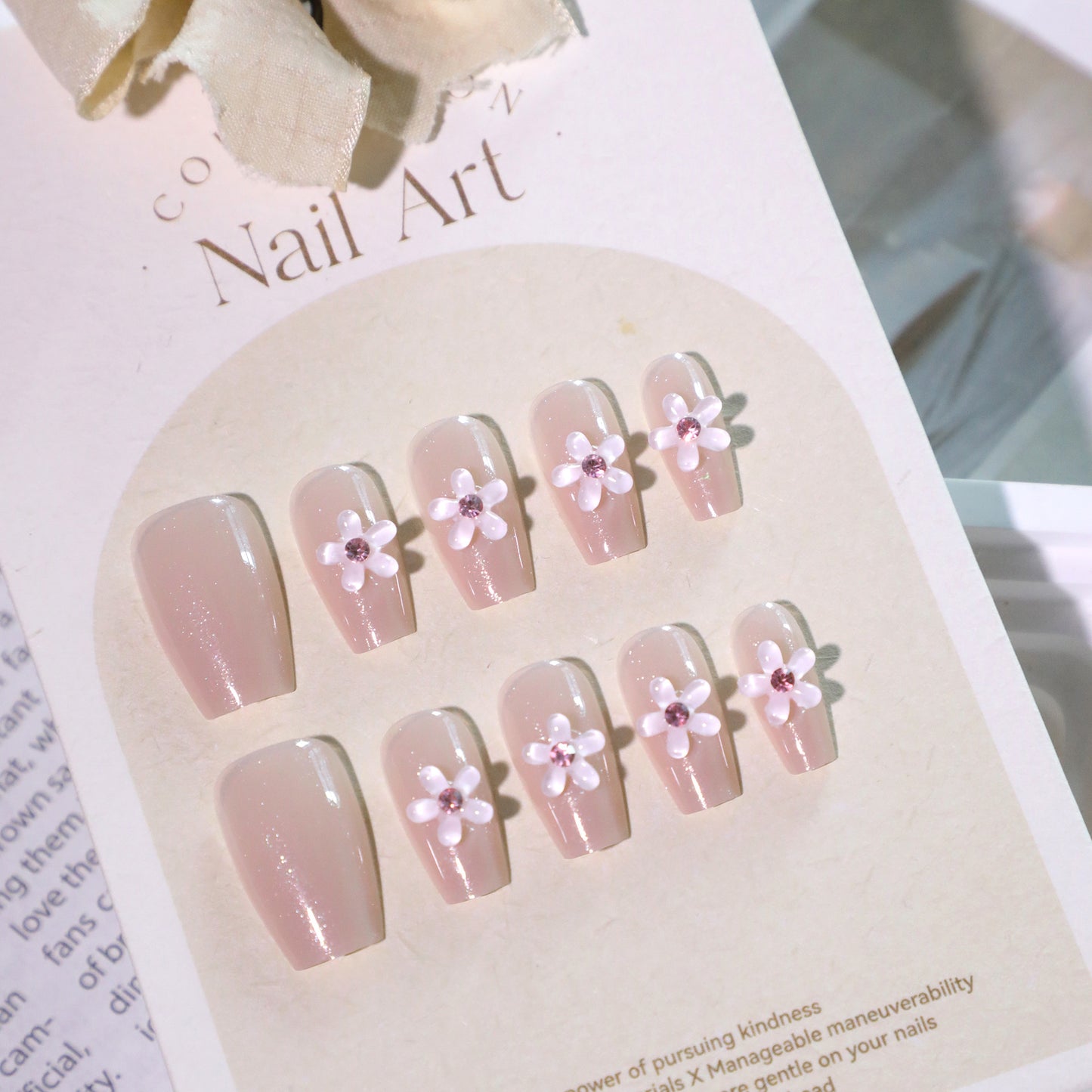 Whimsical Blossom Elegance Medium Square Pink Press on Nail Set with Charming Flower Accents