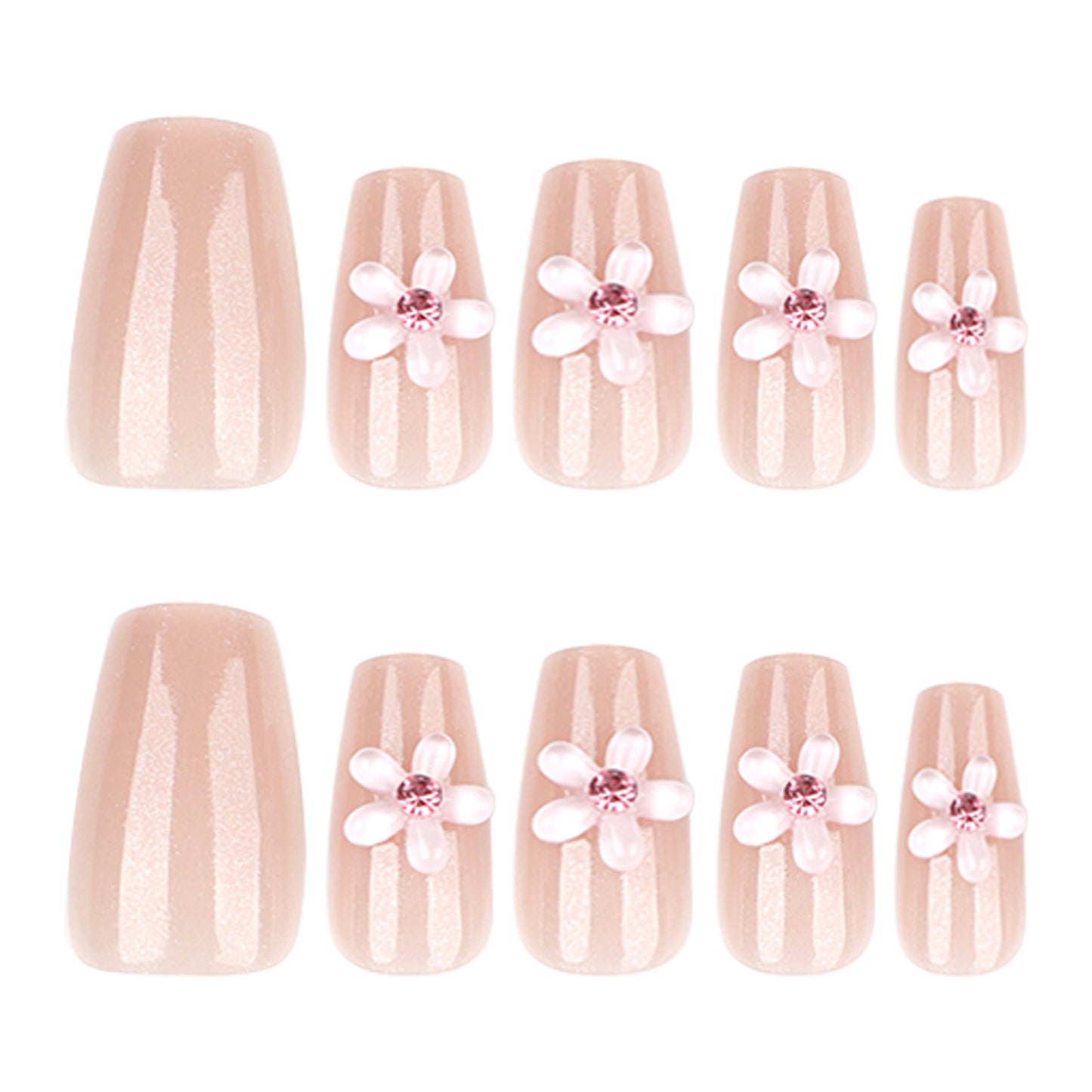 Blossoming Elegance Short Square Beige Pink Floral Accent Press On Nail Set