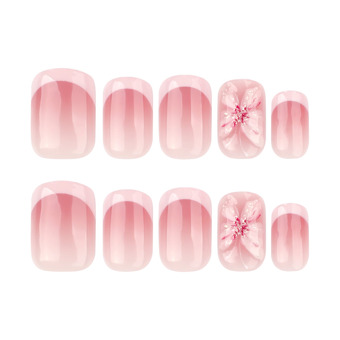 Blossoming Serenity Short Squoval Glossy Pink Floral Accent Press On Nail Set