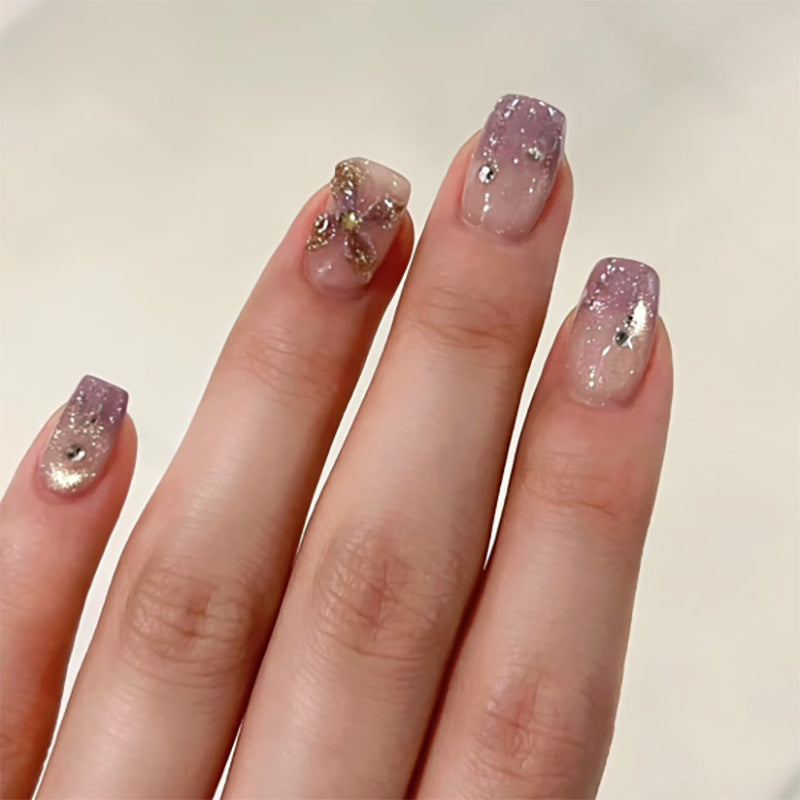 Celestial Elegance Medium Square Lavender Ombre with Sparkling Accents Press-On Nail Set