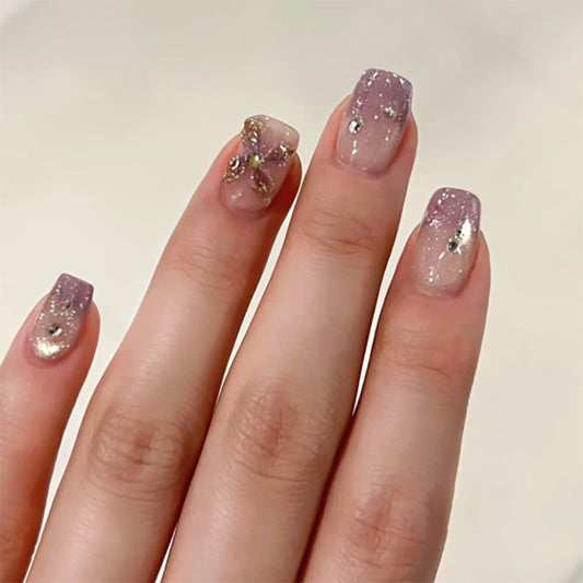 Celestial Elegance Medium Square Lavender Ombre with Sparkling Accents Press-On Nail Set