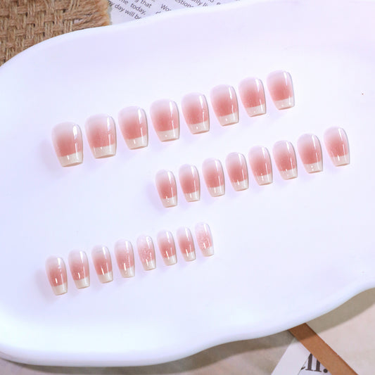 Dreamy Elegance Short Square Shaped Blush Pink Press On Nail Set with Stunning Ombre Effect