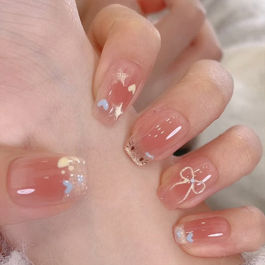 Whimsical Dream Press On Nail Set Medium Coffin Soft Pink with Charming Heart and Star Accents