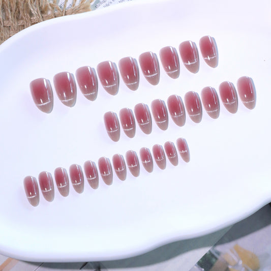 Enchanting Autumn Style Medium Almond Shaped Soft Rose Ombre Glossy Press On Nail Set