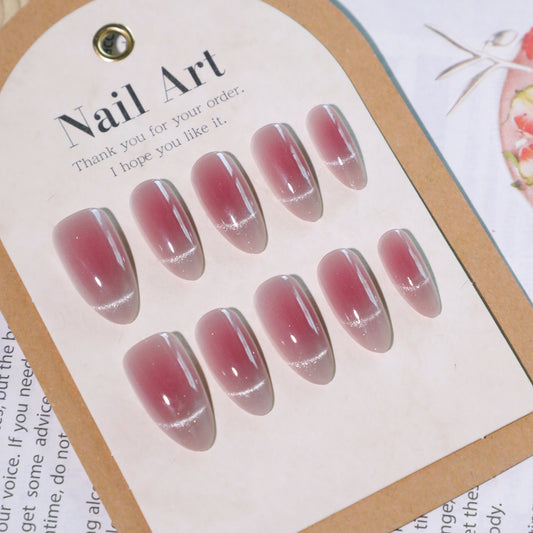 Enchanting Rose Essence Press On Nail Set Medium Almond Light Blush with Elegant Ombre Finish