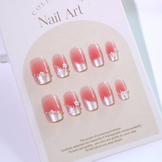 Blossom Dream Pink Medium Square Press-On Nail Set with Elegant Floral Accents