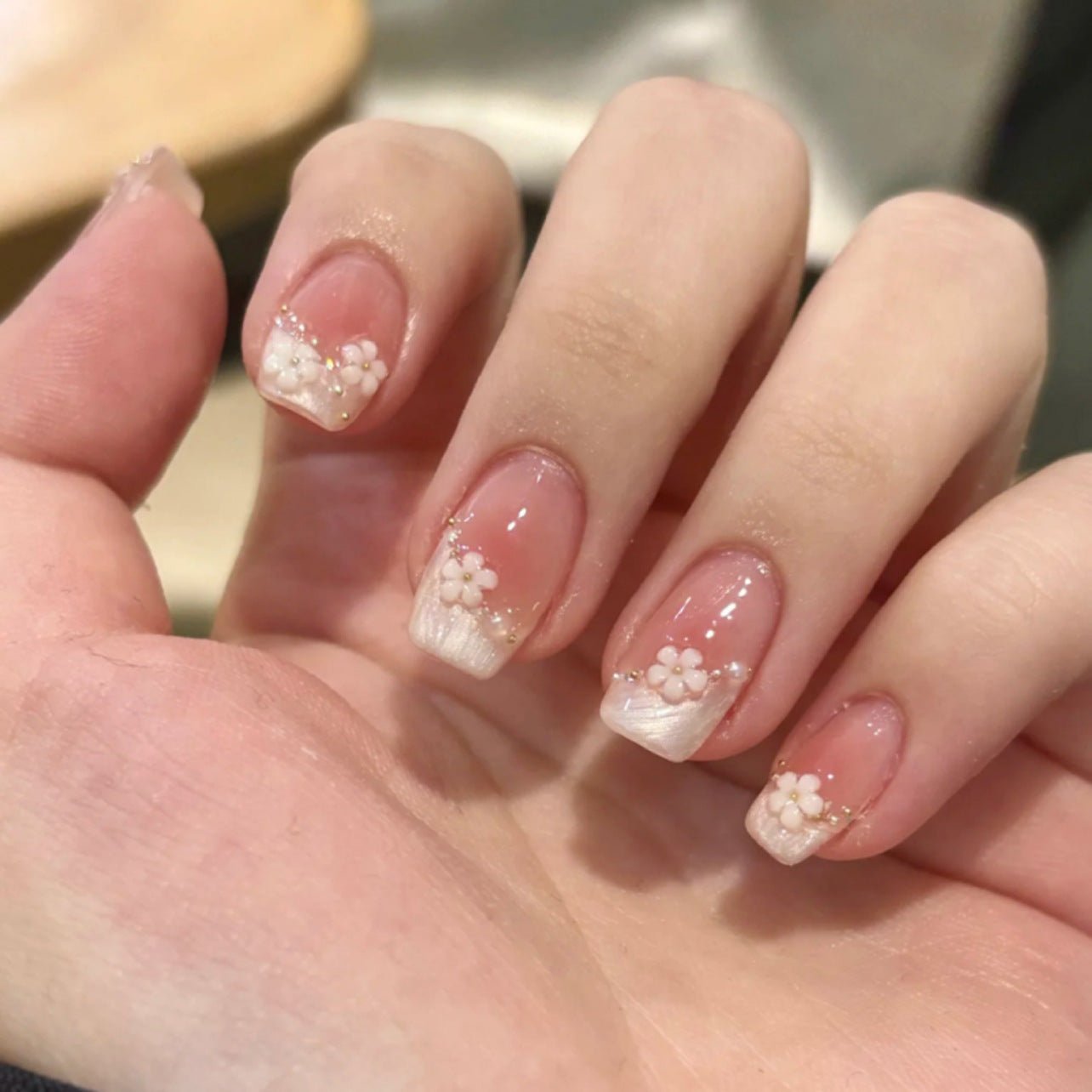Blossom Garden Elegant Medium Square Press On Nails Light Pink with Floral Accents
