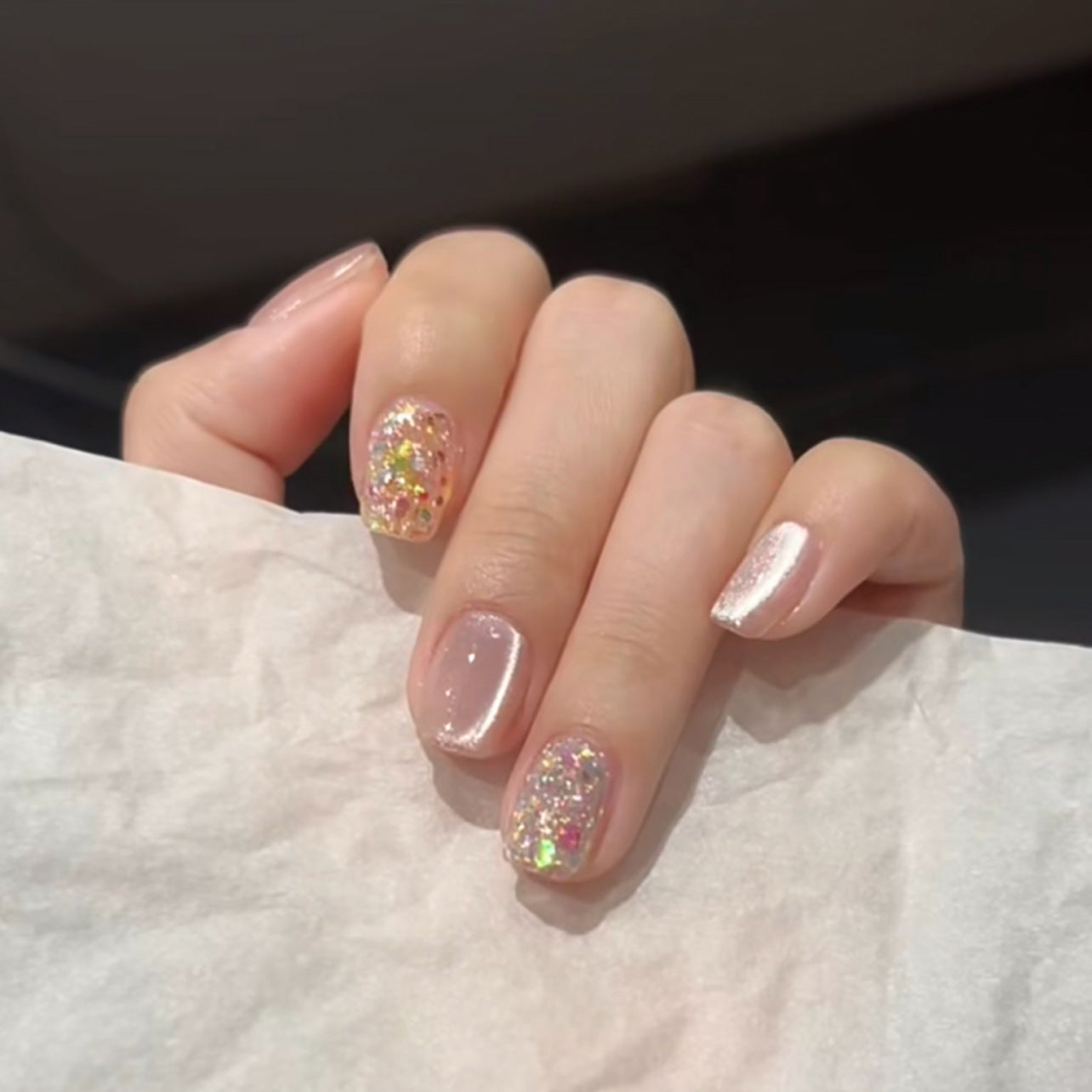 Celestial Charm Short Square Pink Glittery Press-On Nail Set