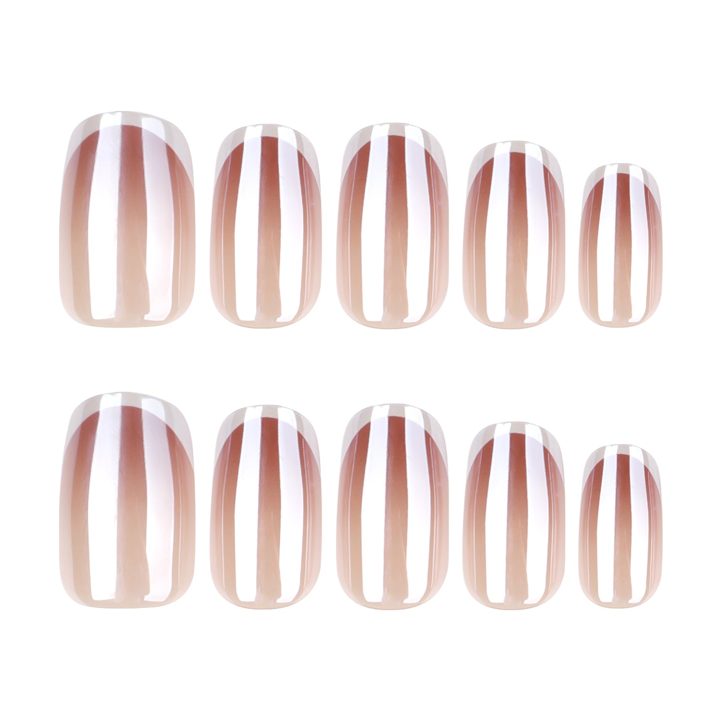 Chic Elegance Medium Square Pink Gradient Press-On Nail Set with Glossy Stripes