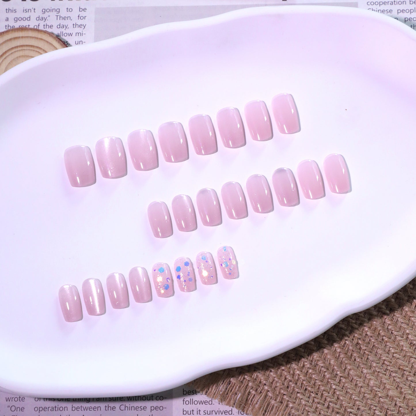 Dreamy Blossom Medium Square Soft Pink Nails with Sparkling Accents