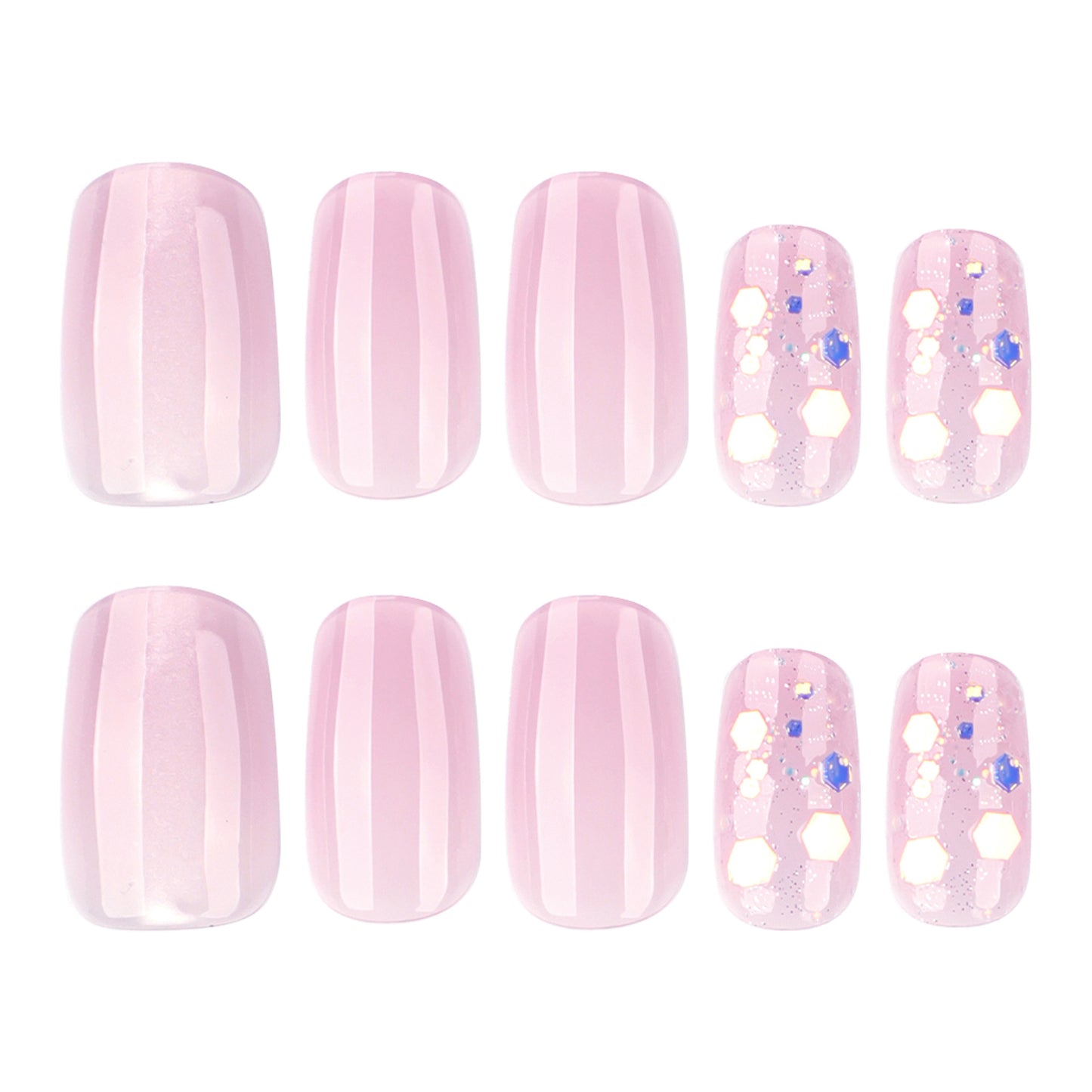 Charming Blossom Medium Square Pink Press-On Nail Set with Glitter Accent Details