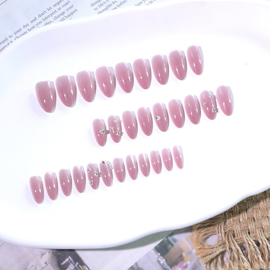 Dreamy Elegance Long Almond Pink Press On Nail Set with Glitter Accents