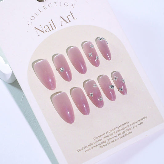 Glamorous Fairy Tale Long Almond Pink Press on Nail Set with Sparkling Accents