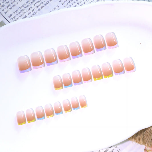 Radiant Sunset Medium Square Shape Ombre Pink and Yellow Gradient Press On Nail Set