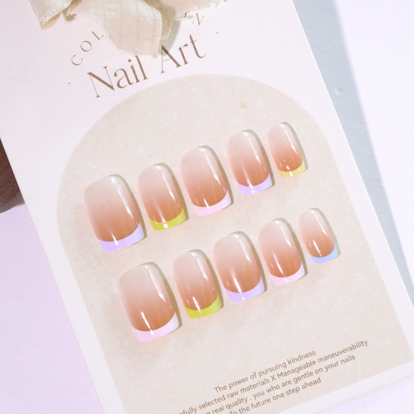 Ballet Inspired Elegant Medium Square Blush Ombre Press On Nail Set with Iridescent Accents