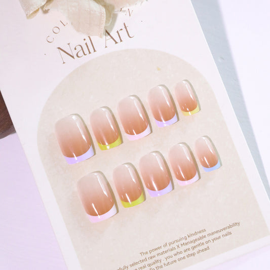 Ballet Inspired Elegant Medium Square Blush Ombre Press On Nail Set with Iridescent Accents