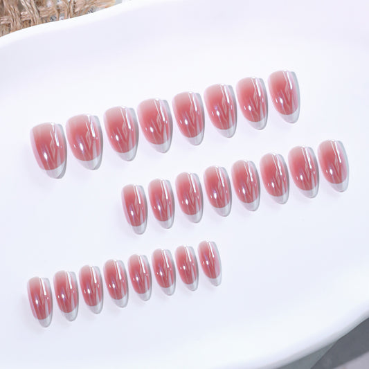 Elegant Blossom Soft Medium Almond Pink Ombre Design Press On Nail Set