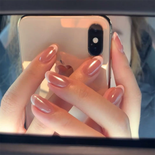 Glamorous French Medium Oval Ombre Press On Nail Set with Glossy Finish