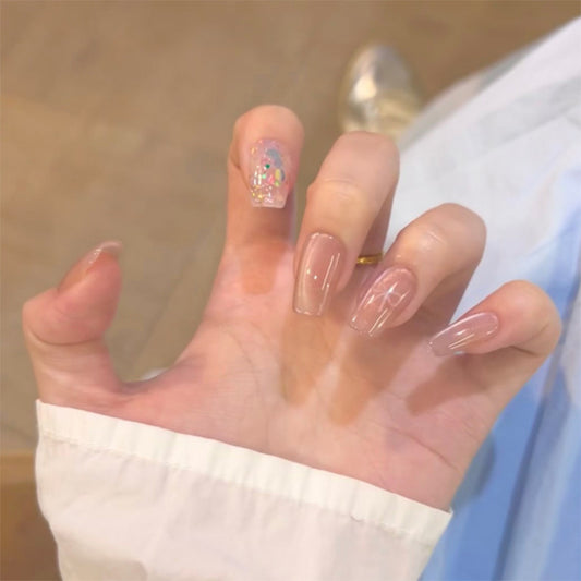 Glamorous Serenity Medium Square Clear Nails with Colorful Glitter Accent