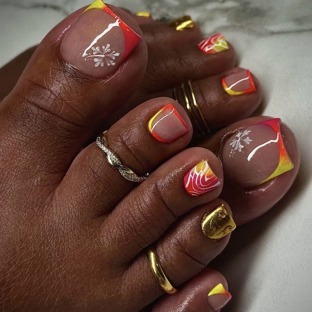 Tropical Vibes Short Square Neon Accent Press On Toenail Set