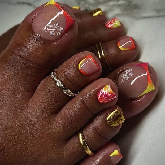 Tropical Vibes Short Square Neon Accent Press On Toenail Set