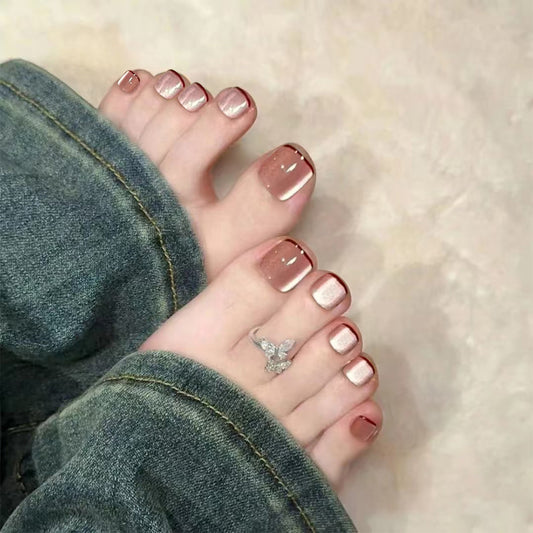 Elegant Enchantment Short Square Light Pink Glossy Toenail Set with Elegant Shine