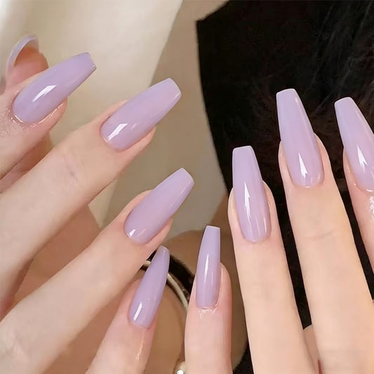 Lavender Dream Chic Long Coffin Glossy Press On Nail Set with Stunning Finish