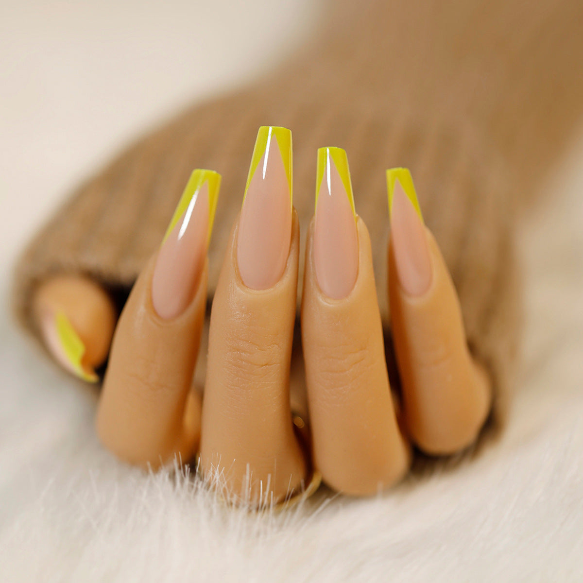 Sunny Vibes Long Coffin Pink Nails with Neon Yellow Tips for a Chic Look