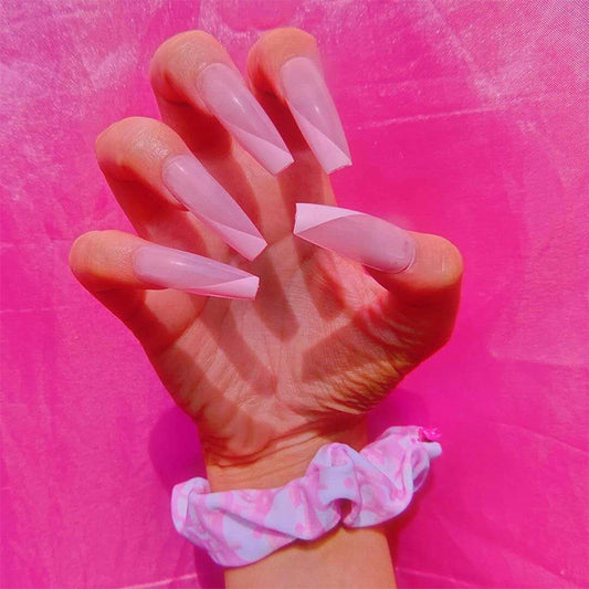 Dreamy Rose Pink Long Coffin Press On Nail Set with Ombre Tips and Glossy Finish
