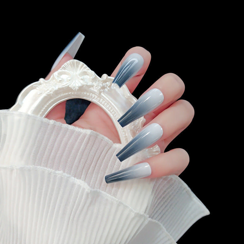 Mystical Ombre Long Coffin Press On Nail Set Gray to White with Glossy Finish
