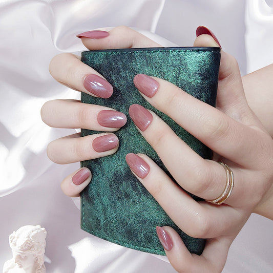 Glamorous Elegance Medium Oval Shaped Burgundy Nails with Stunning Glossy Finish