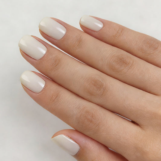 Elegance Unleashed Square Medium Length Glossy Off White Press On Nail Set with Durable Finish