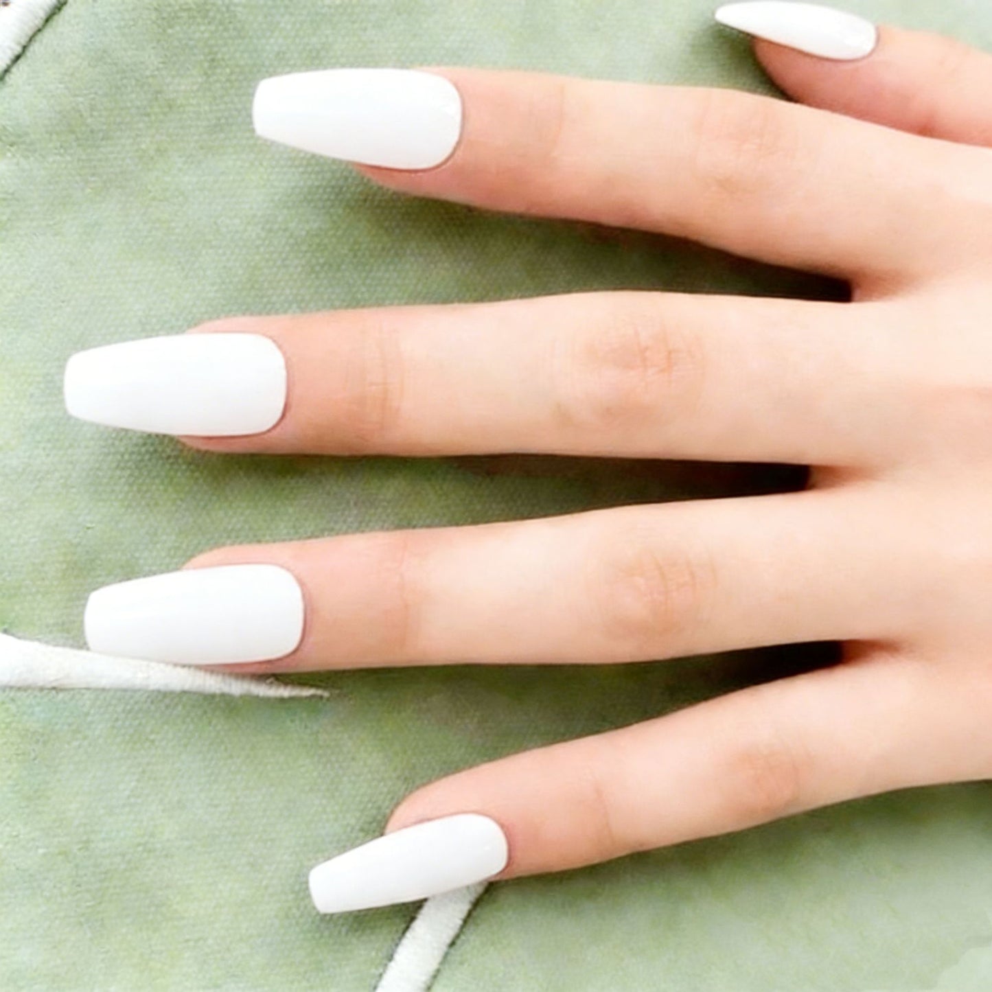 Chic Elegance Long Coffin Shaped Bright White Press On Nail Set with Glossy Finish