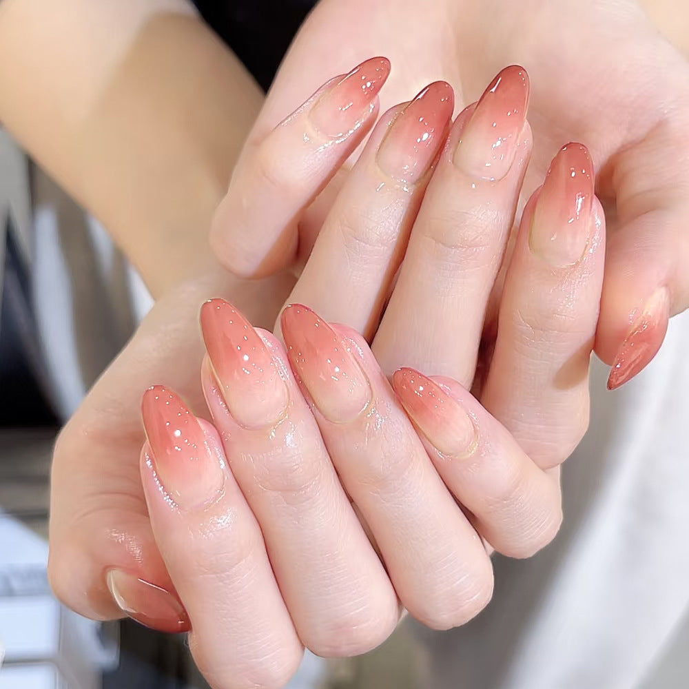 Whimsical Elegance Long Almond Pink Ombre Press On Nail Set with Glitter Finish