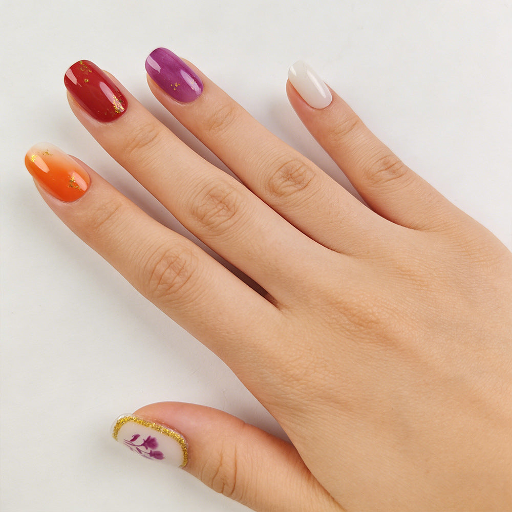 Bohemian Vibes Medium Squoval Multicolored Press On Nail Set with Elegant Floral Accent