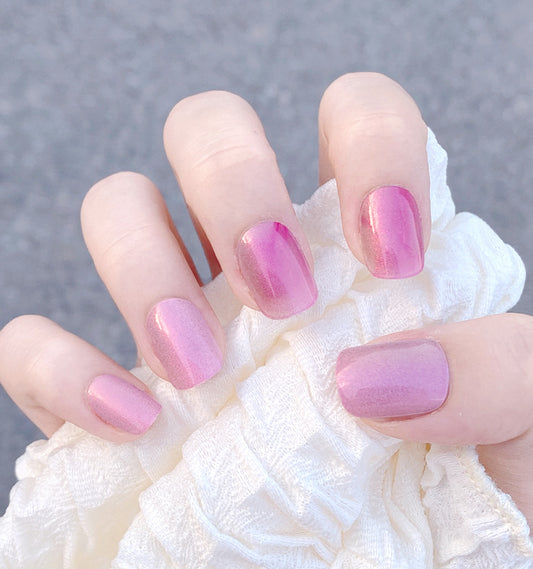 Dreamy Sunset Medium Square Pink Ombre Press On Nail Set with Shimmer Finish