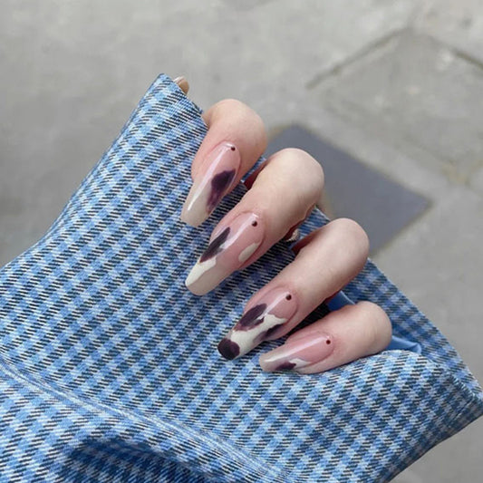 Artistic Elegance Long Coffin Beige and Brown Marble Design Press On Nail Set