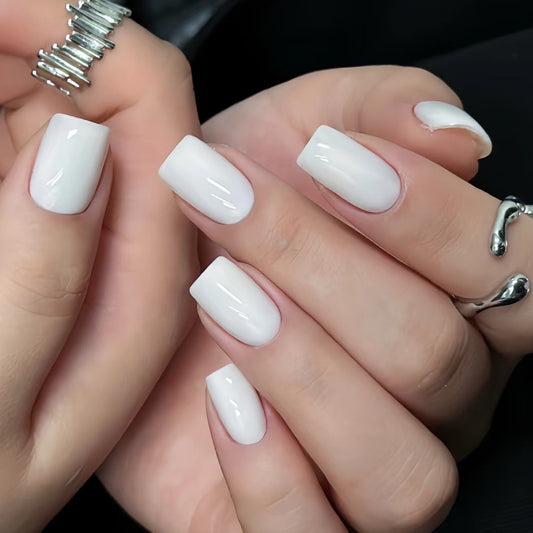 Elegant Serenity Medium Square White Glossy Press On Nail Set with Premium Finish