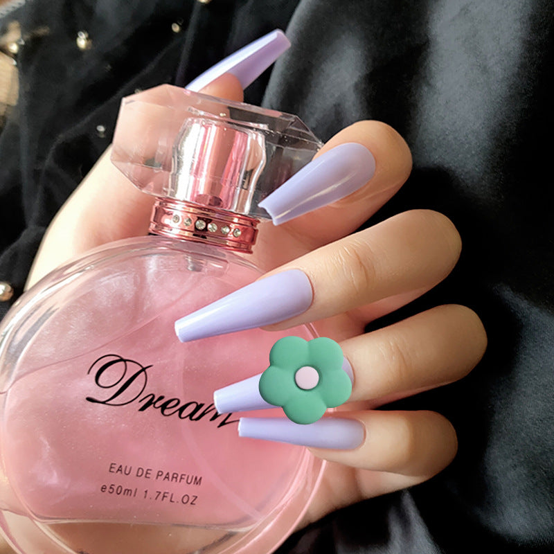 Dreamy Lavender Long Coffin Press On Nail Set with Cute Flower Accent