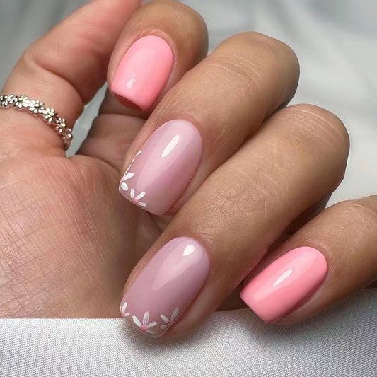 Wonderful Trip Short Square Pink Vacation Press On Nails