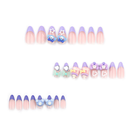 Whimsical Wonderland Medium Almond Lavender Gradient Press On Nail Set with Charming Decorative Accents