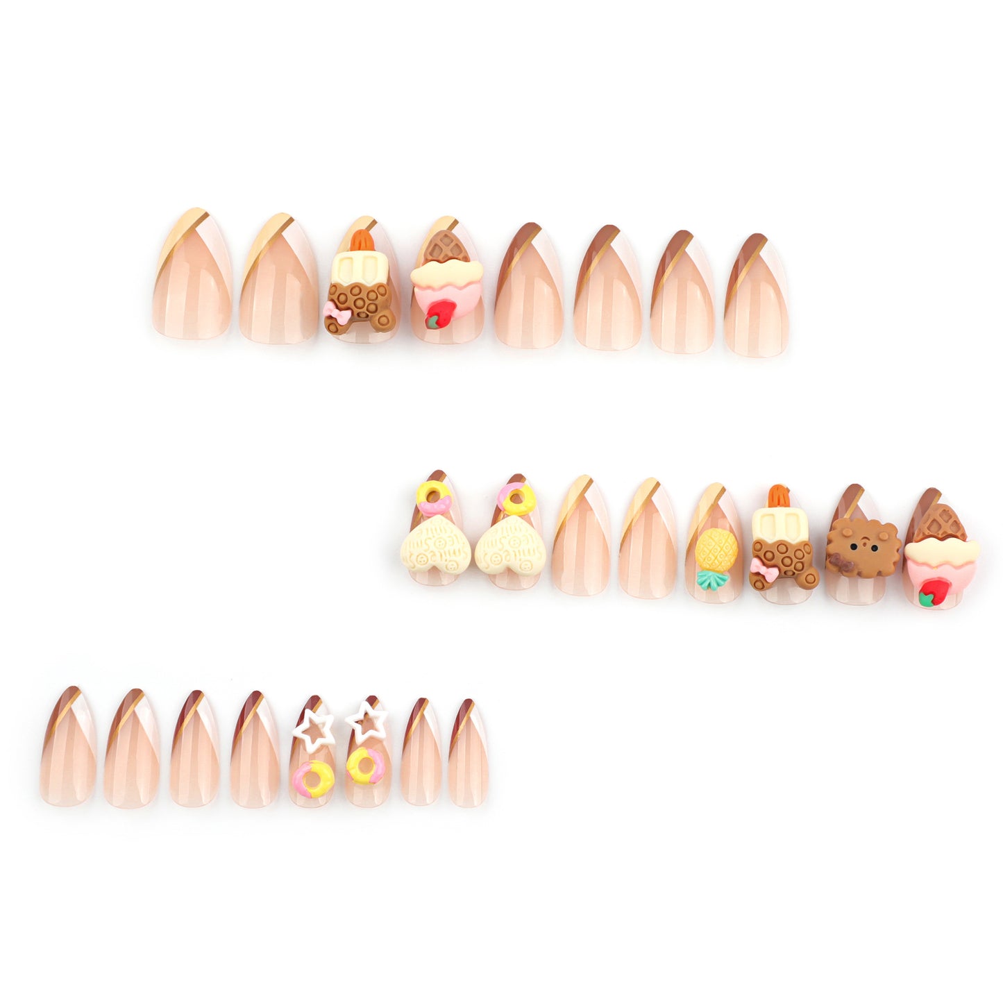 Delightful Dessert Theme Medium Almond Peach Ombre Nails with Fun Ice Cream and Treat Accents