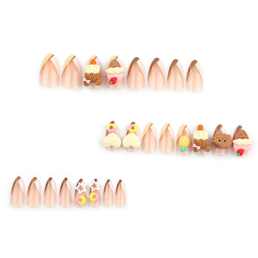 Delightful Dessert Theme Medium Almond Peach Ombre Nails with Fun Ice Cream and Treat Accents