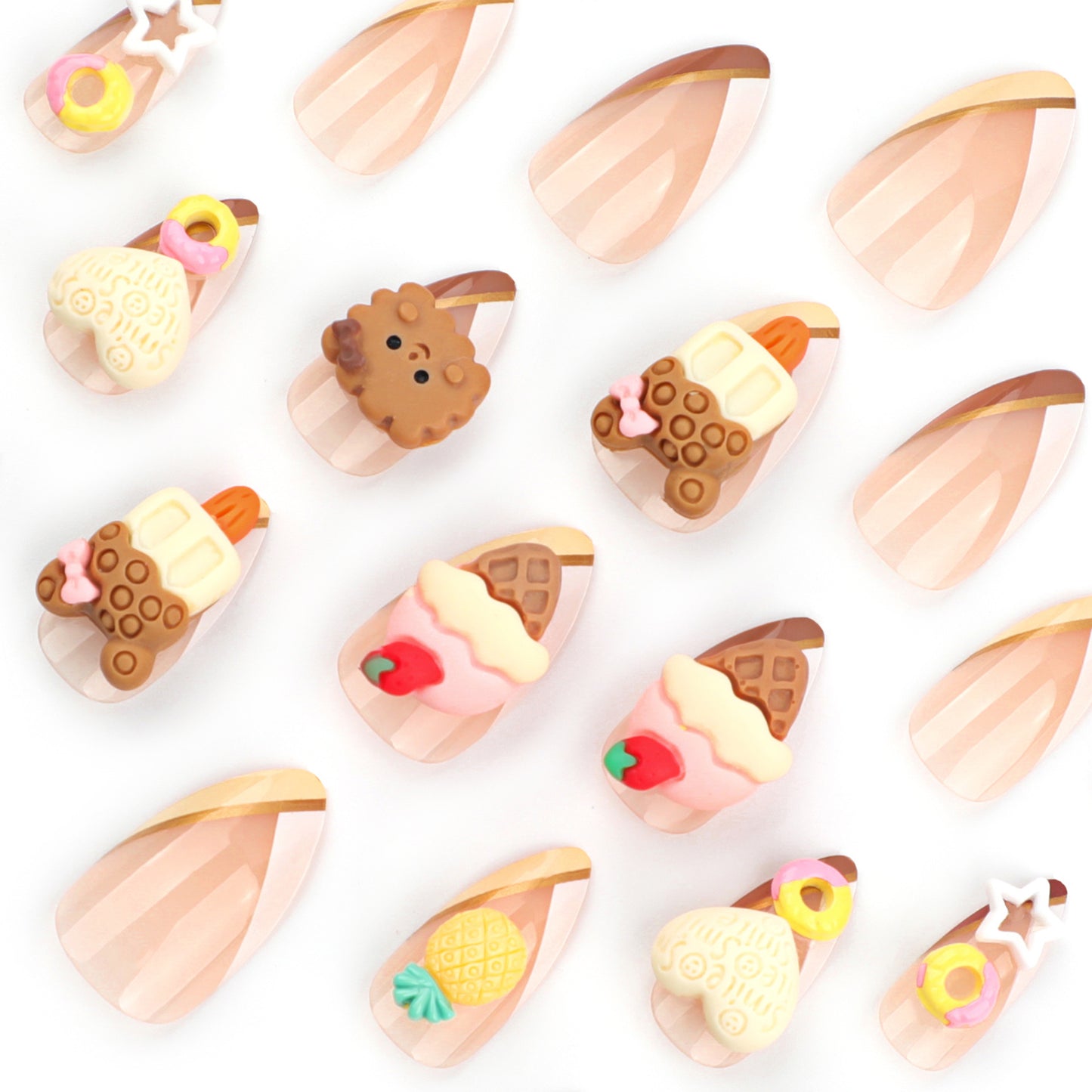 Delightful Dessert Inspired Medium Almond Pink Pastel Nail Set with Whimsical Food Charms