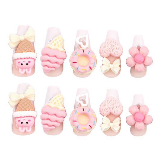 Sweet Treats Dreamland Long Coffin Pink Cute Dessert-Themed Press On Nail Set
