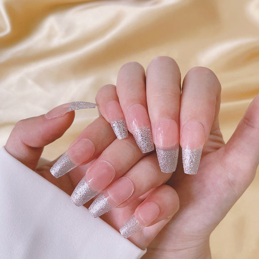 Sparkling Winter Wonderland Long Coffin Clear Glitter Press On Nail Set